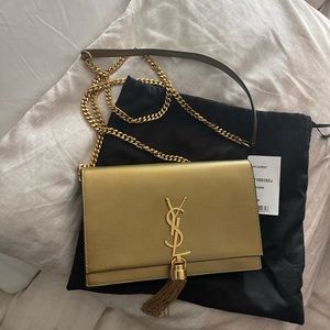 Kate YSL Monogram Metallic Leather Chain Wallet Bag